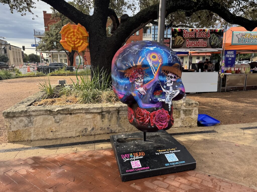 A skull with skeletons painted on the face.