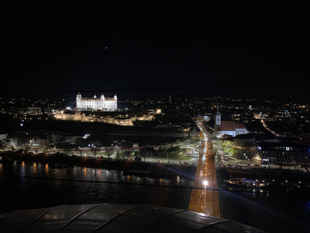 Bratislava skyline at night.